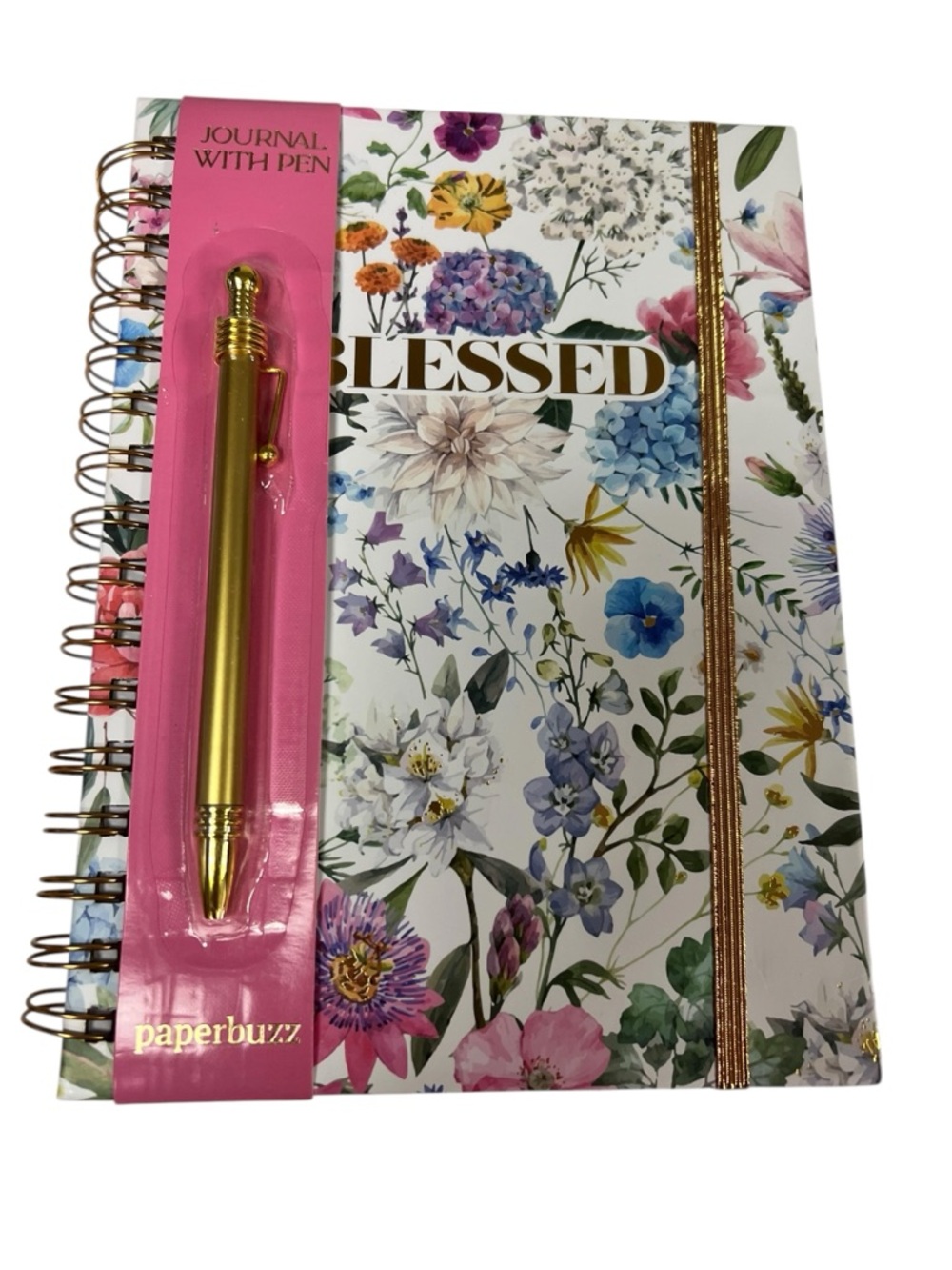 Paperbuzz 'Blessed' Floral Notebook with Gold Pen - White Floral